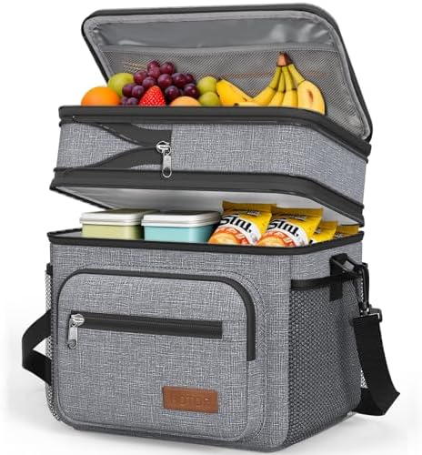 HOTOR Lunch Box Men Women Double-Layer Insulated Lunch Bag Grey 12L