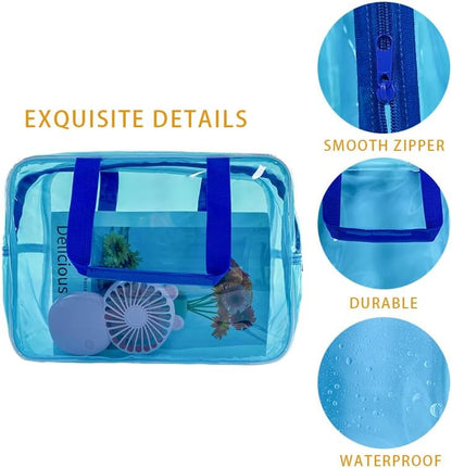 Travel Clear Cosmetic Bag, Toiletry Carry Pouch Makeup Artist Bag, Waterproof Multifunction Toiletry Bag with Zipper Handle Straps, Tote Bag Sky Blue