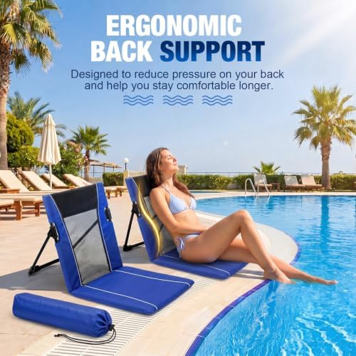 1pack Foldable Floor Chair with Back Support Folding Beach Chair, Blue