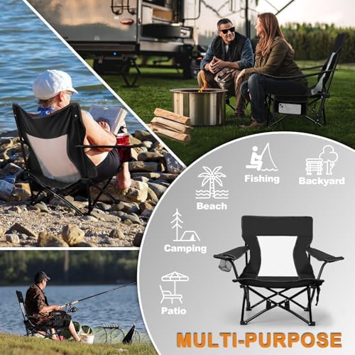 Joyfair Beach Camping Chair (2 Pack), Folding Chair for Adults (Black)
