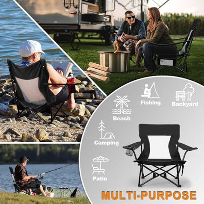 Joyfair Beach Camping Chair (2 Pack), Folding Chair for Adults (Black)