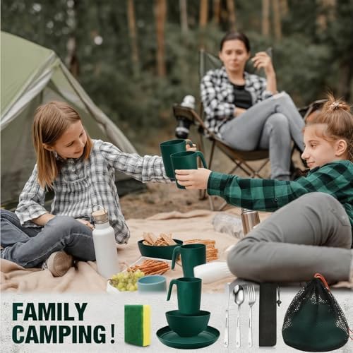 Scout Camping Mess Kit for Person Boy Scout Dishes Set Girl Scout Mess Kit with Mesh Bag Reusable Light Weight Eating Utensils Plastic Camping Cutlery Set for Travel Camp