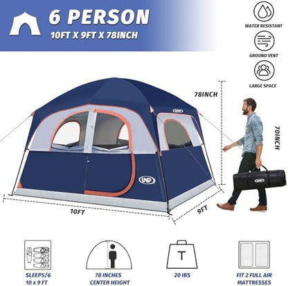 UNP 6 Person Tents for Camping Waterproof Family Cabin Tent with Rainfly