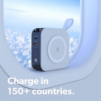 PowerPack Universal - 5 in 1 MagSafe Compatible Charger | Universal Adaptors | Power Bank | Included Adaptor Plug (Crisp White)