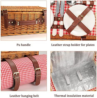 Picnic Basket for 4 Persons with Waterproof Picnic Blanket