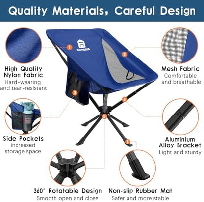 Raynesys Portable Swivel Camping Chair, 8 Seconds Quick Setup Easy Carry