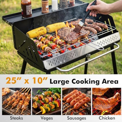 Happygrill Portable Charcoal Grill with Detachable Legs & Adjustable Grate