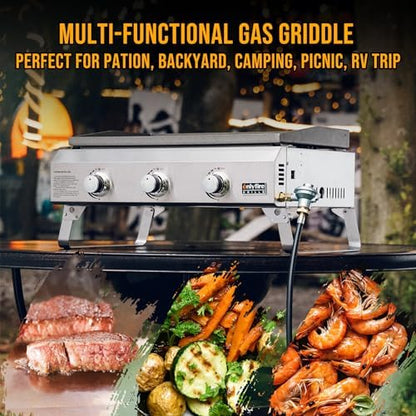 ONLYFIRE GRILLS Tabletop Gas Griddle 3 Burners, Propane Gas Stove, GS311