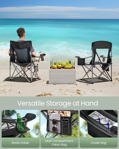 SONGMICS Breathable Camping Chair, High Back, Drink Holder