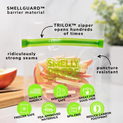 Smelly Proof 100pk Stand-Up Reusable Food Storage Freezer Bags - US Made, BPA-Free, Clear 3 mils 4" x 3" - 100 pcs
