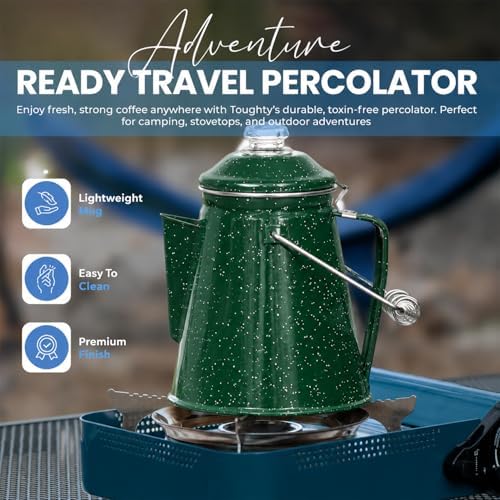 Toughty 12 Cup Enamel Coffee Percolator, Camping Stovetop Coffee Pot, Green