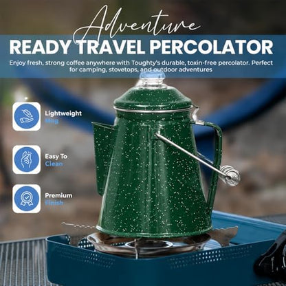 Toughty 12 Cup Enamel Coffee Percolator, Camping Stovetop Coffee Pot, Green