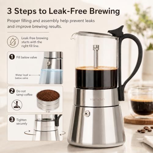 Mixpresso 9 Cup Greca Moka Pot, Glass Stovetop Espresso Maker