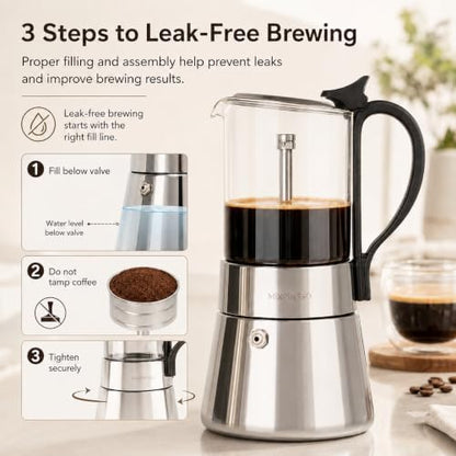 Mixpresso 9 Cup Greca Moka Pot, Glass Stovetop Espresso Maker