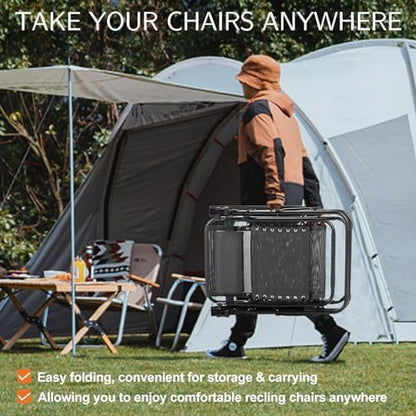 Sweetcrispy Zero Gravity Chairs, Set of 2 Portable Recliner Beach Camping Patio Outdoor Folding Lounge Chair with Cup Holder Trays and Adjustable Pillow for Poolside, Garden, Backyard, Lawn, Black