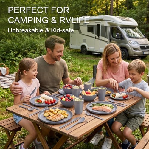 28 Piece Dinnerware Sets for 4, Unbreakable Plates and Bowls Set
