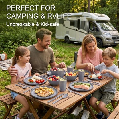 28 Piece Dinnerware Sets for 4, Unbreakable Plates and Bowls Set