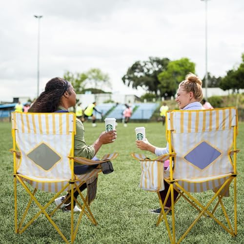 Nazhura 4 Pack Outdoor Camping Chairs Folding/Foldable/Portable with Cooler Pouch, Mesh Backrest and Cup Holder Pocket (Yellow, Metal, 4 Pack)