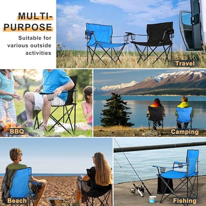Joyfair Camping Chairs for Lawn & Beach, Large for Adults, Black & Blue