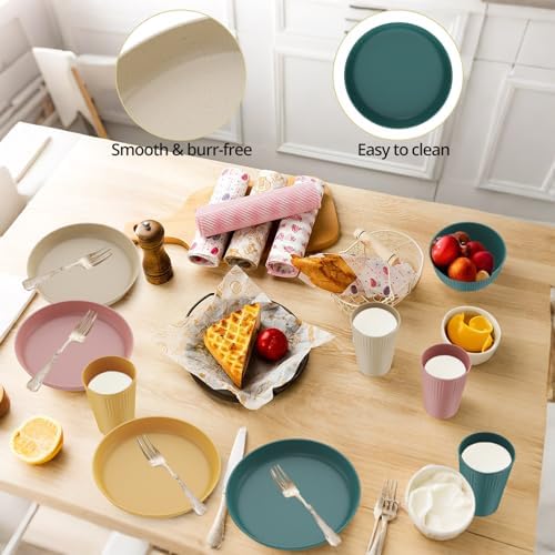 Anbte 12pcs Plastic Camping Plates and Bowls Sets for 4, Unbreakable