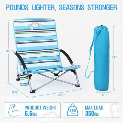 350lbs Capacity Low Beach Chair Lightweight Folding Sand Chair for Camping