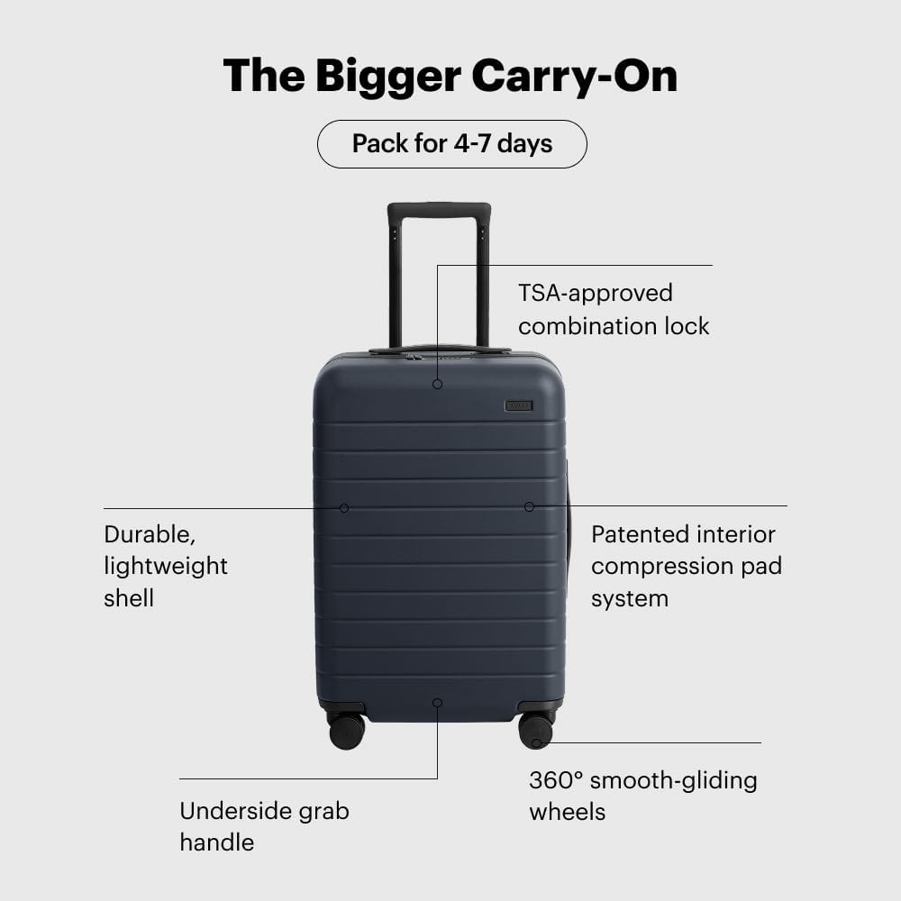 Away Bigger Carry-On Luggage, Lightweight Hardside Large Suitcase with Spinner Wheels, TSA Lock, Airline Approved, Jet Black