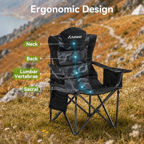 Aohanoi Heavy Duty Camping Chairs for Adults with Cup Holder & Cooler Bag