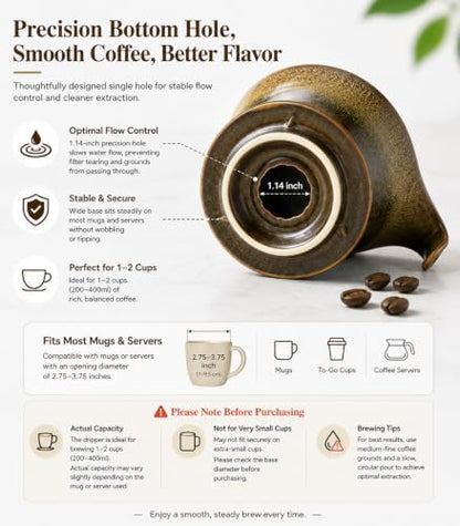 Gomakren Pour Over Coffee Maker Single-Hole Cone, Ceramic Coffee Dripper