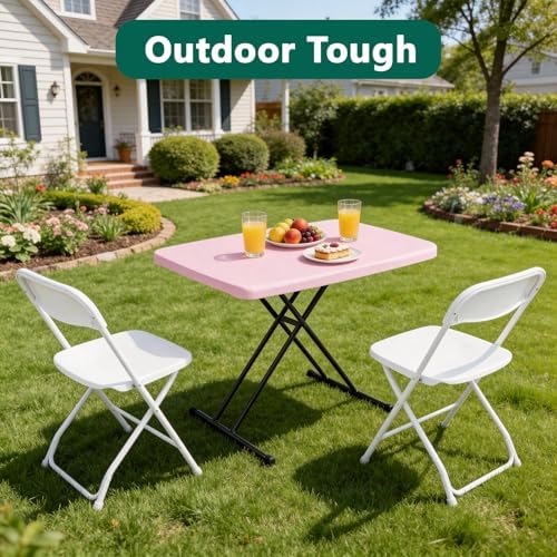 Folding Table- Small Desk Adjustable Height TV Tray for Laptop, Couch, Camping - Heavy Duty Utility Foldable Table for Small Spaces, No Assembly Required, Granite (Pink, 30in-2pack)