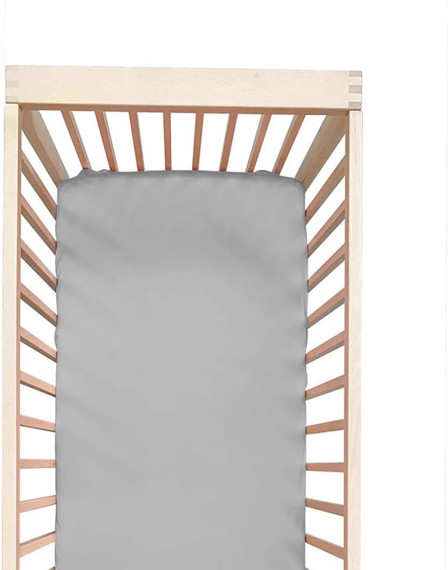 100% Silk Mini Crib Sheet Fitted for Pack N Play or Portable Playard, Soft Smooth Breathable for Baby Hair, Pack of 1 for Boys and Girls, 24 x 38 x 5, Grey