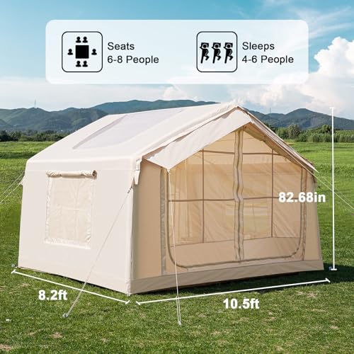 Inflatable Tents for Camping, Large Blow Up Tent with Hand Pump, Easy Setup InflatableTent 4 Season Tent, Waterproof Oxford Air Glamping Tents for Camping Adult 4/6/8/10/12 Person