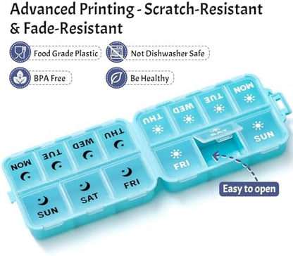Foldable Portable 7 Day Pill Organizer 2 Times a Day, AM PM Weekly Pill Box