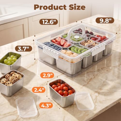 Homelove Snackle Box Container, Snack Container Divided Serving Tray with 8-Compartment Snack Platter, Lid and Handle, Food Organizer for Outdoor Travel Party Beach Picnic