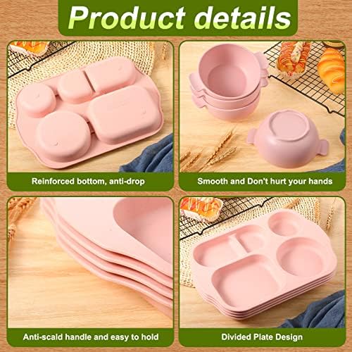 Honoson 24pcs Wheat Straw Dinnerware, Unbreakable, Pink