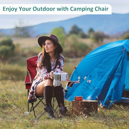 2 Pack Camping Chairs Outdoor Portable Folding Chair with Mesh Back, Red