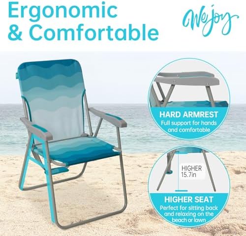 #WEJOY Folding Beach Chairs for Adults, High Back Lightweight for Camp Lawn