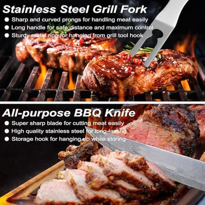 POLIGO 26 PCS BBQ Grill Accessories Stainless Steel BBQ Tools Grilling Tools Set with Storage Bag for Fathers Day Dads Birthday Presents - Camping Grill Utensils Set Ideal Grilling Gifts for Men Black