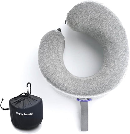 C CUSHION LAB Travel Pillow, Award-Winning Patented Ergonomic Design for Chin & Neck Support Memory Foam Neck Pillow, Compact Airplane Pillow for Traveling, Flight, Car (Gray, Large)