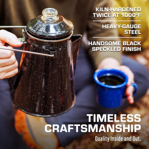 COLETTI Classic Percolator Coffee Pot — The Most Nostalgic Camping Coffee Pot, Now Modernized [Black Enamel, 12 Cup]