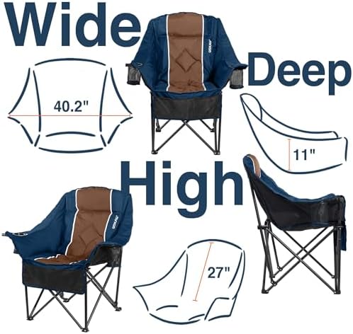 Oversized Camping Chair for Adults - Heavy Duty 400 lbs Padded Folding Chair with Wine Glass Holder, 2 Cup Holders & Side Pockets, Portable Carry Bag for RV, Tailgating, Lawn