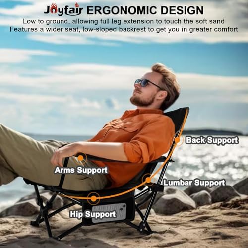 Joyfair Beach Camping Chair (2 Pack), Folding Chair for Adults (Black)