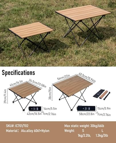iClimb Ultralight Compact Camping Folding Table (Nature- S)