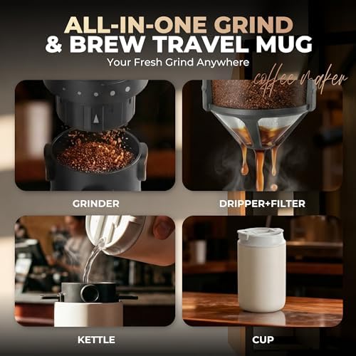 HAUSHOF Camping Coffee Maker, Coffee Grinder for Travel