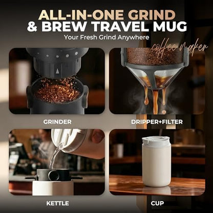 HAUSHOF Camping Coffee Maker, Coffee Grinder for Travel