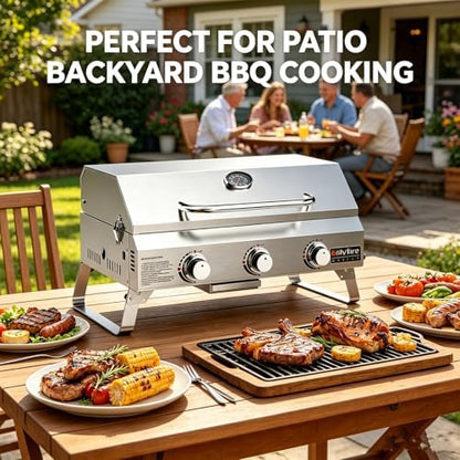 ONLYFIRE GRILLS Tabletop Gas Grill 3-Burner, Portable Propane BBQ Grill