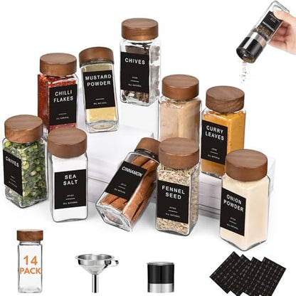 Yangbaga Glass Spice Jars with Labels, 14pcs 4oz Seasoning Organizer Jars