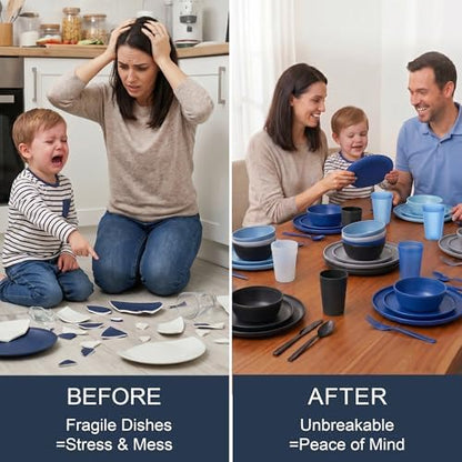 56 Piece Dinnerware Set for 8, Unbreakable Plates and Bowls Set