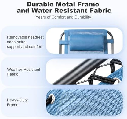 Nazhura Set of 2 Relaxing Recliners Patio Chairs Adjustable Steel Mesh Zero Gravity Lounge Chair Beach Chairs with Pillow and Cup Holder (Sky Blue)