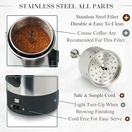 Moss & Stone 10 Cup Electric Percolator Coffee Pot, Stainless Steel