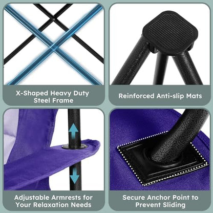 Colegence Oversized Heavy Duty Camping Chairs, 2 Pack, 450 lb, Deep Purple
